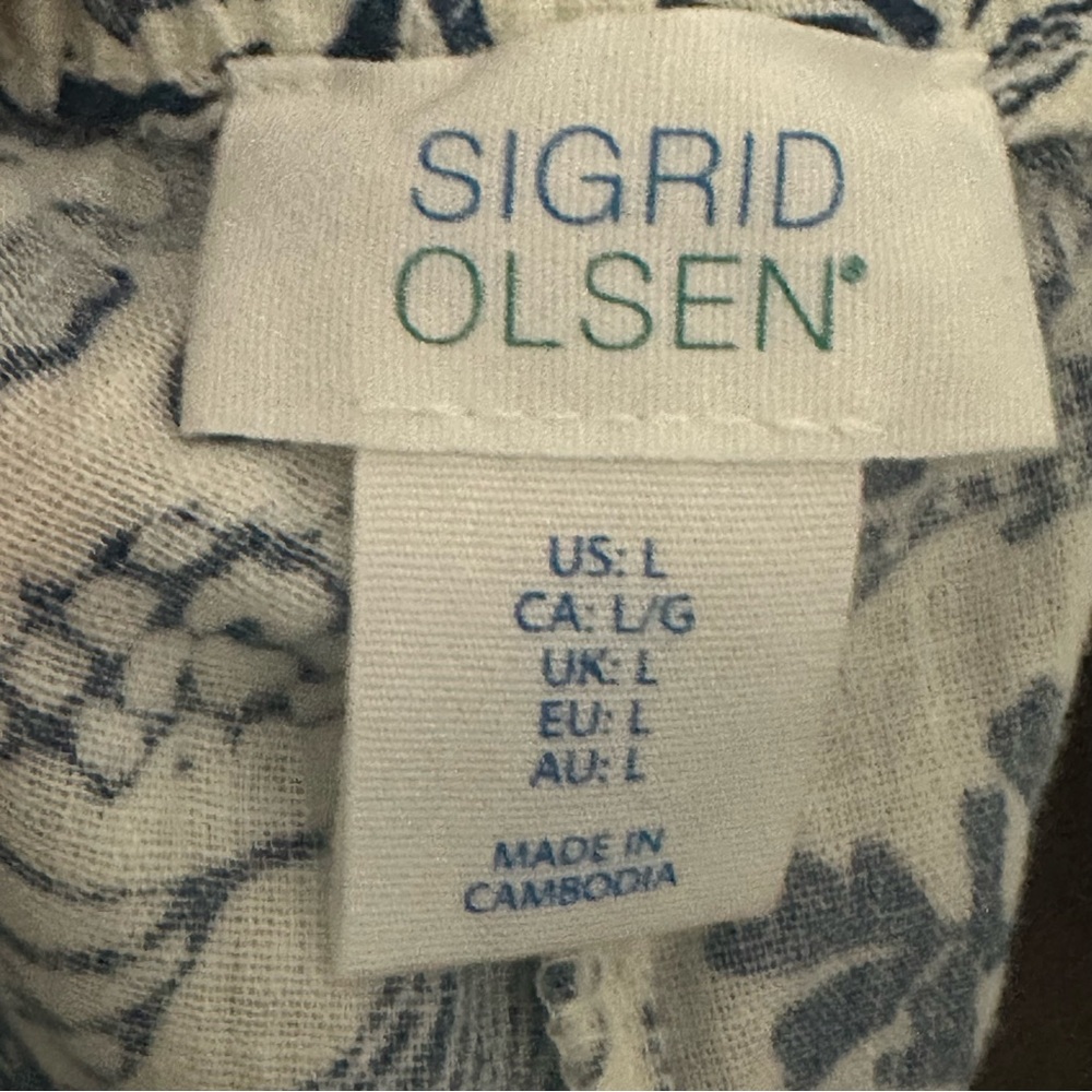 Sigrid Olsen Nautical Print Linen Blend Pants in‎ White & Navy Size Large VGUC - Picture 6 of 7